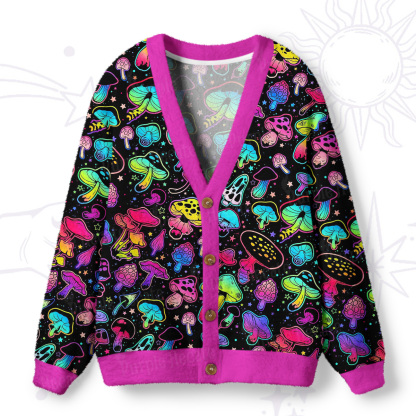 Purplehecate Psychedelic Mushroom Rave Ugly Cardigan Sweaters