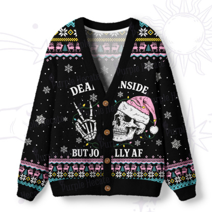 Purplehecate Dead Inside But Jolly AF Christmas Ugly Cardigan Sweaters
