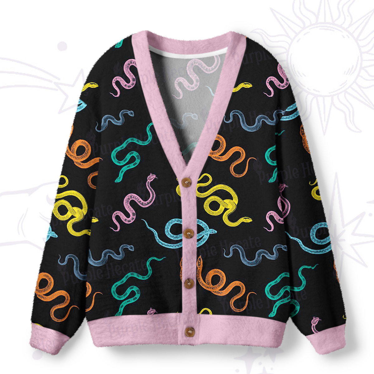 Purplehecate Colorful Trippy Snake Ugly Cardigan Sweaters