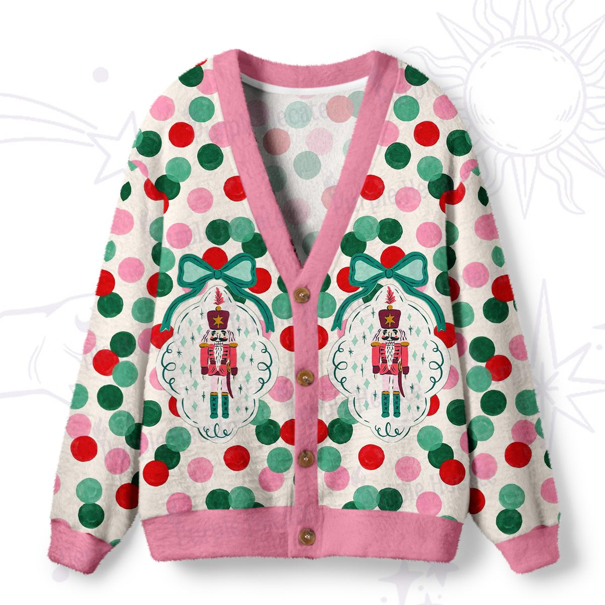 Purplehecate Candy Dot Nutcracker Christmas Ugly Cardigan Sweaters
