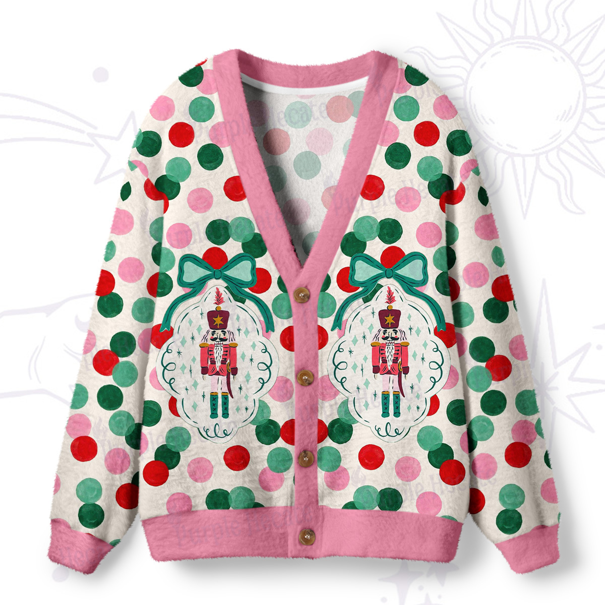 Purplehecate Candy Dot Nutcracker Christmas Ugly Cardigan Sweaters