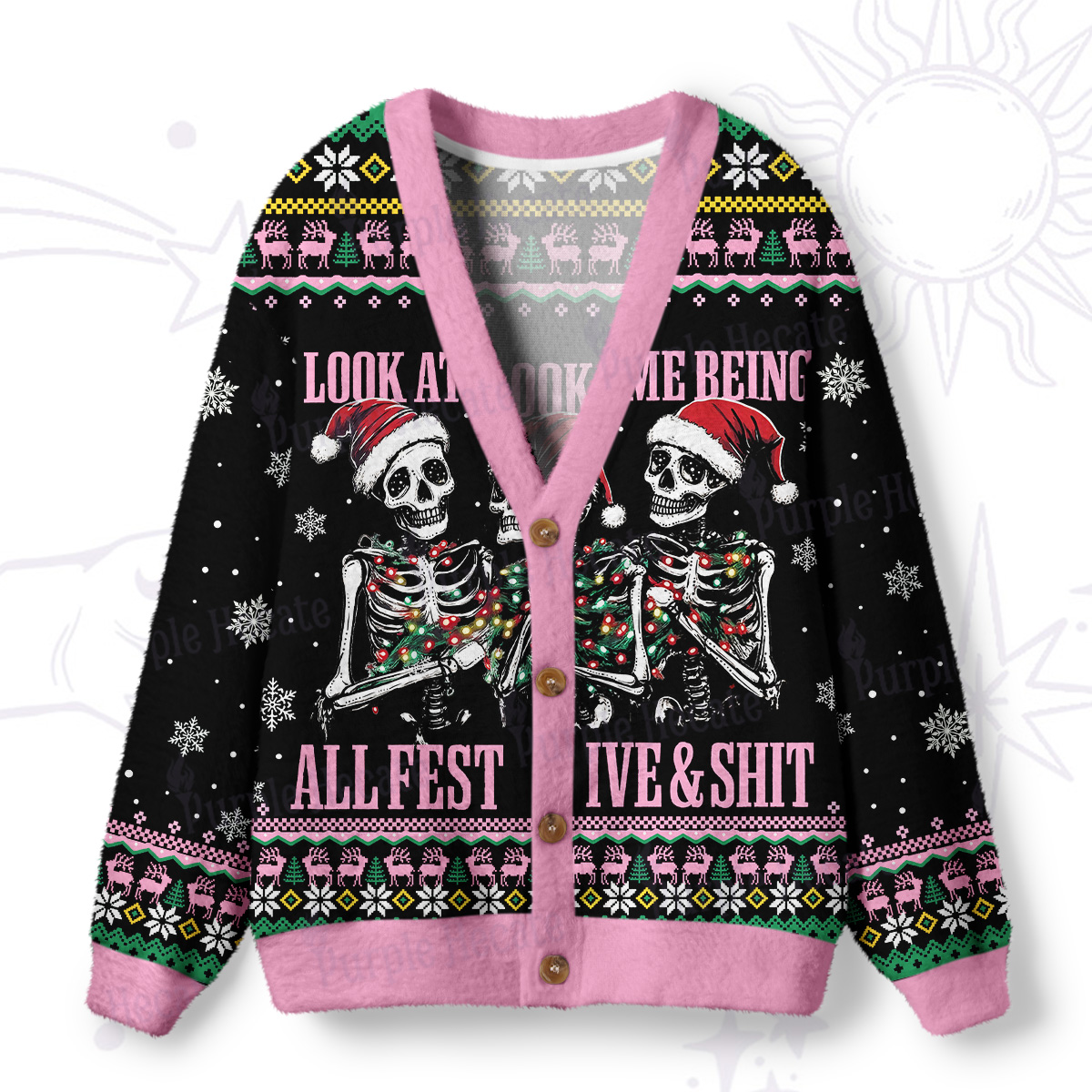 Purplehecate Look At Me Being All Festive And Shit Ugly Cardigan Sweaters