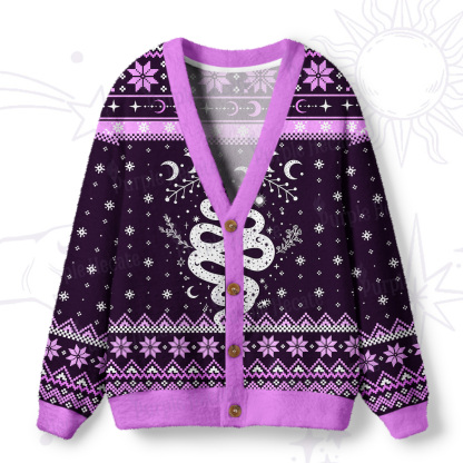 Purplehecate Snake And Moon Phase Comfort Ugly Cardigan Sweaters