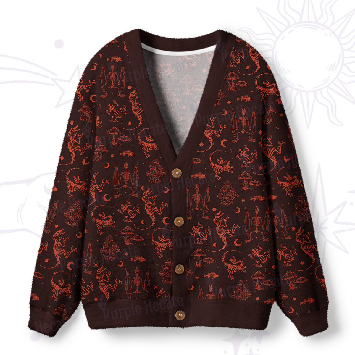 Purplehecate Prehistoric Fantasy Ugly Cardigan Sweaters