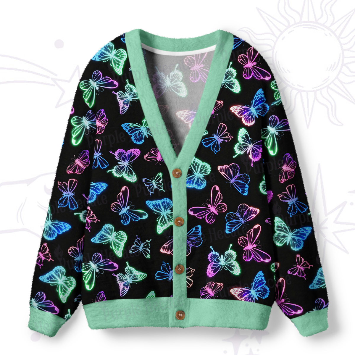 Purplehecate Neon Butterful Ugly Cardigan Sweaters
