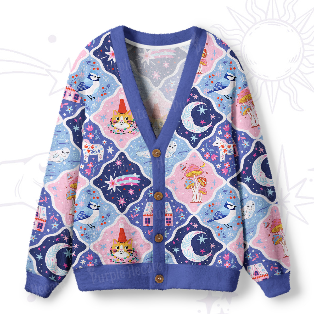 Purplehecate Dreamy Moonlight Fairy Tale Ugly Cardigan Sweaters