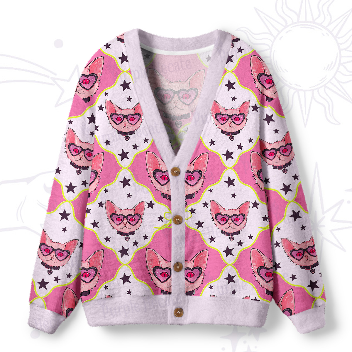 Purplehecate Slightly Wicked Cat Ugly Cardigan Sweaters