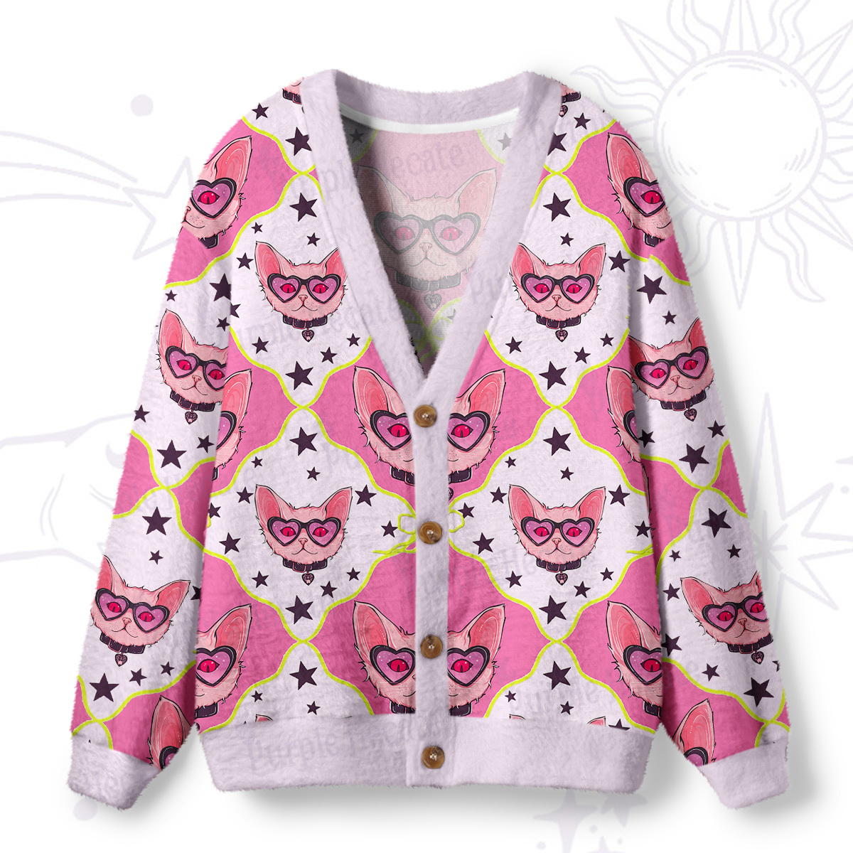 Purplehecate Slightly Wicked Cat Ugly Cardigan Sweaters