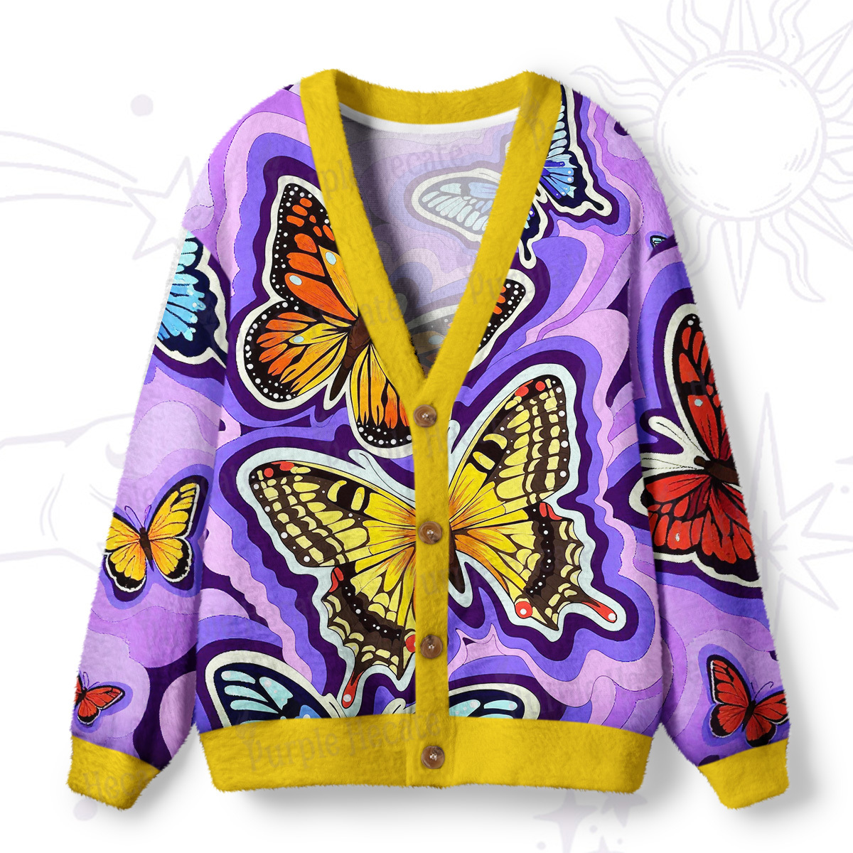 Purplehecate Psychedelic Butterfly Ugly Cardigan Sweaters