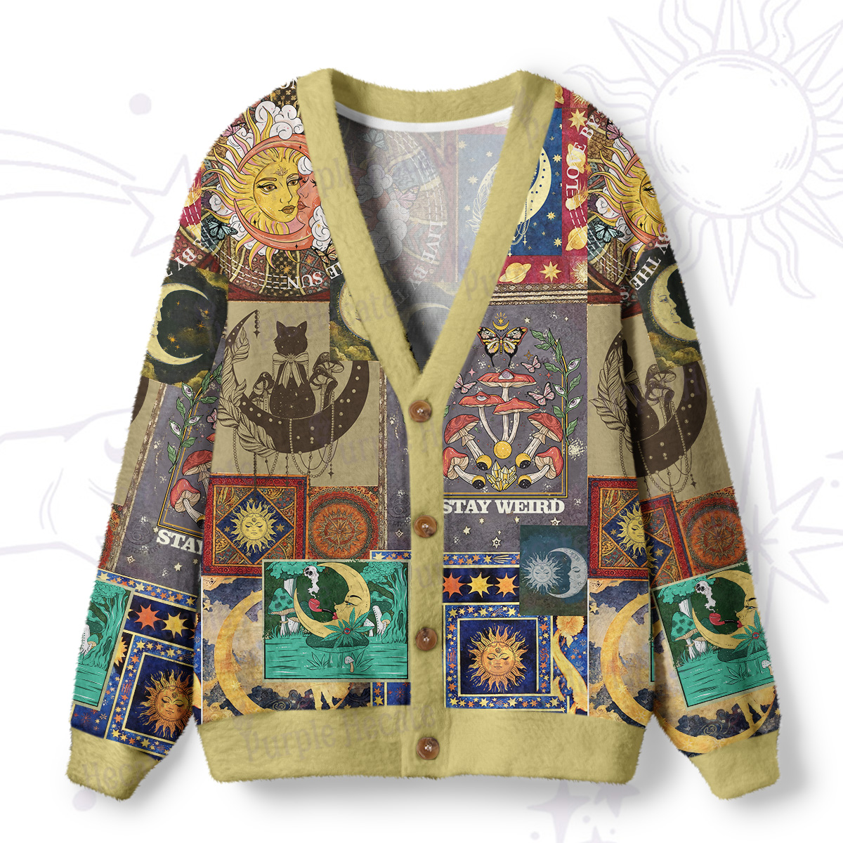 Purplehecate Starry Moon Patchwork for Cosmic Lovers Ugly Cardigan Sweaters