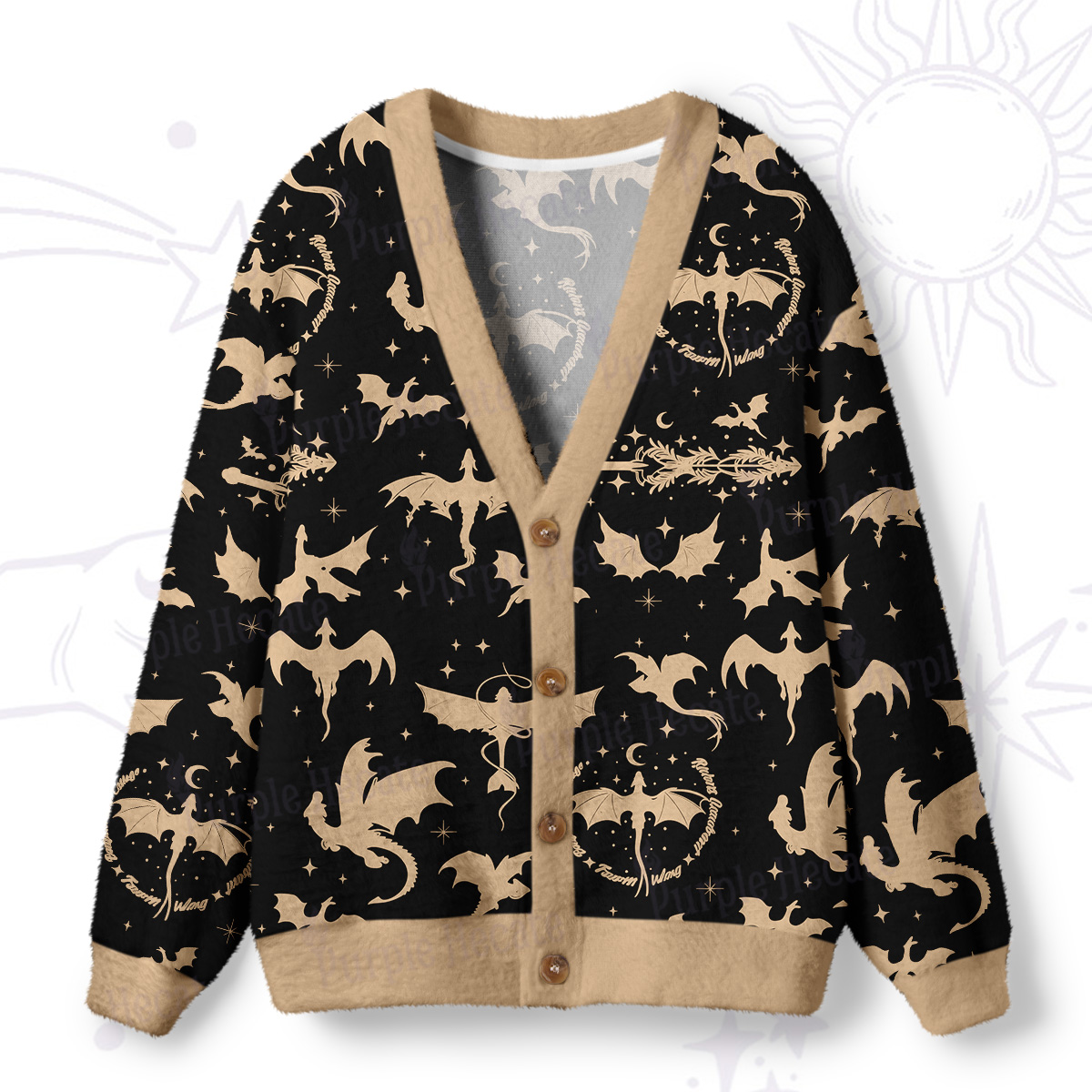 Purplehecate Fantasy Dragon Allover Ugly Cardigan Sweaters