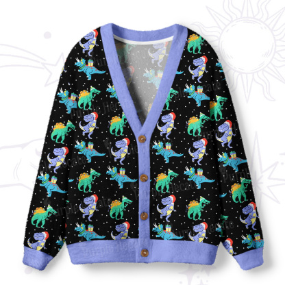Purplehecate Funny Christmas Dinosaurs Ugly Cardigan Sweaters