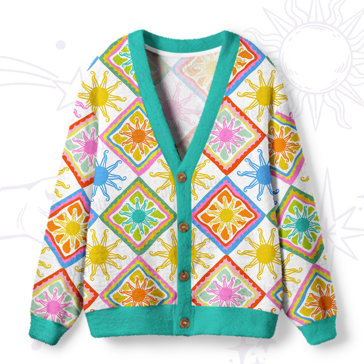 Purplehecate Colorful Sunshine Patchwork Ugly Cardigan Sweaters