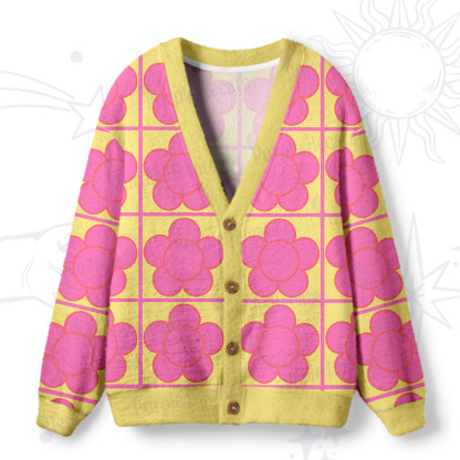 Purplehecate Bubble Flower Checkered Ugly Cardigan Sweaters