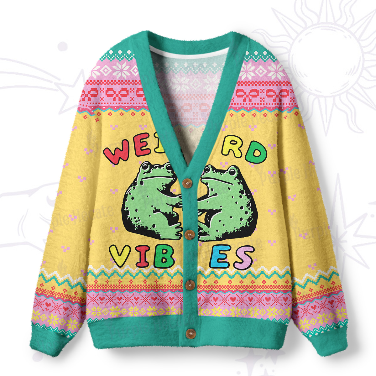 Purplehecate Weird Frog Vibes Ugly Cardigan Sweaters