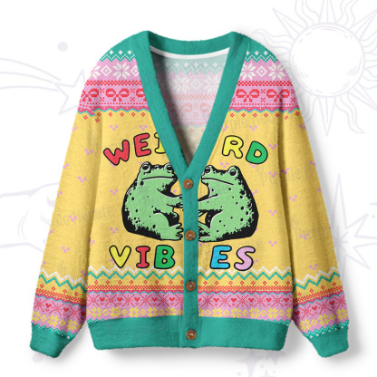 Purplehecate Weird Frog Vibes Ugly Cardigan Sweaters
