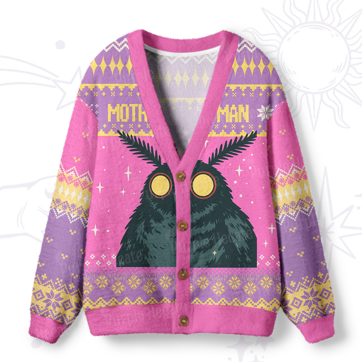 Purplehecate Mothman Eating Soup Ugly Cardigan Sweaters