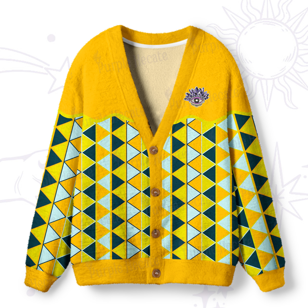 Purplehecate Enchanted Prism Eye Ugly Cardigan Sweaters