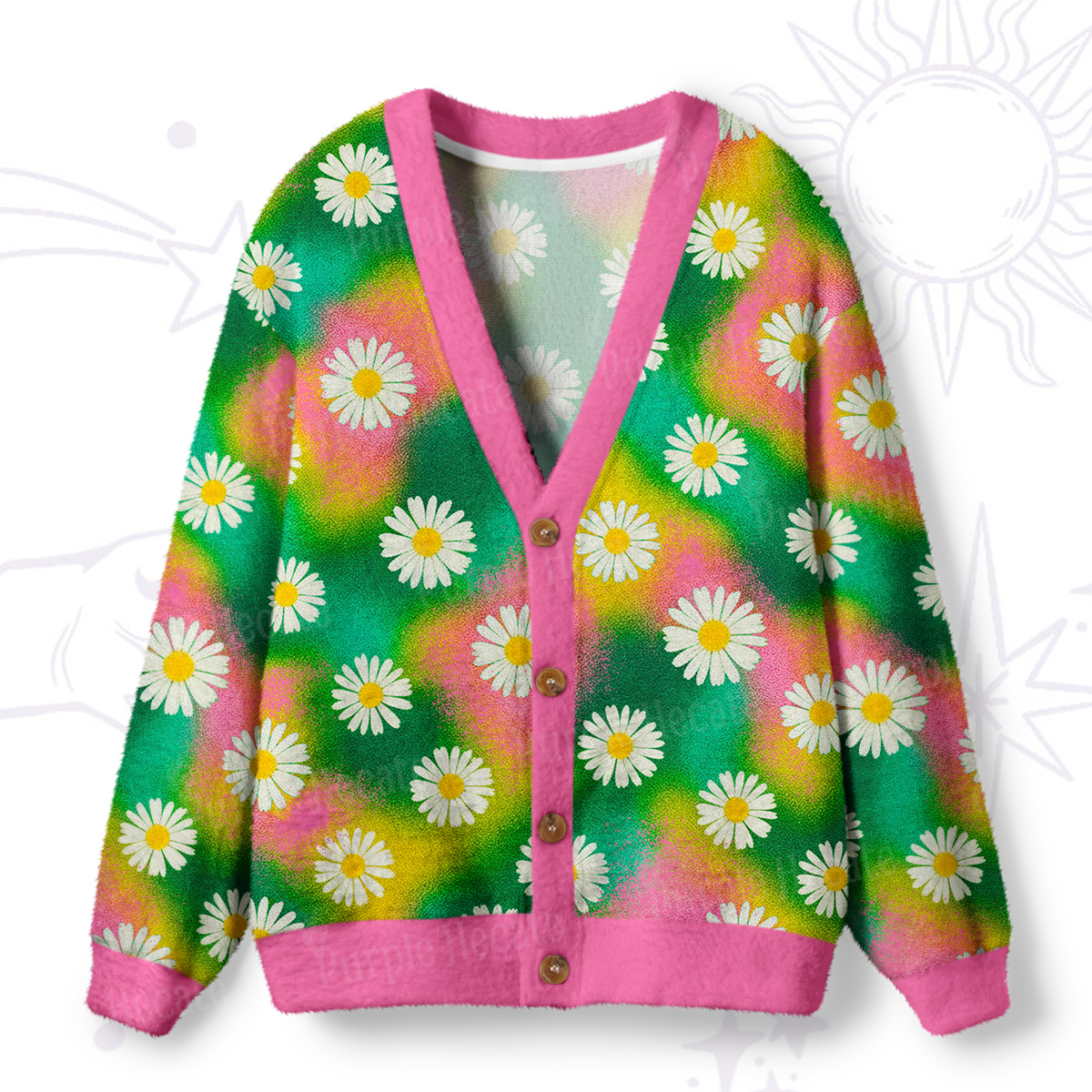 Purplehecate Enchanted Daisy Spring Romance Ugly Cardigan Sweaters