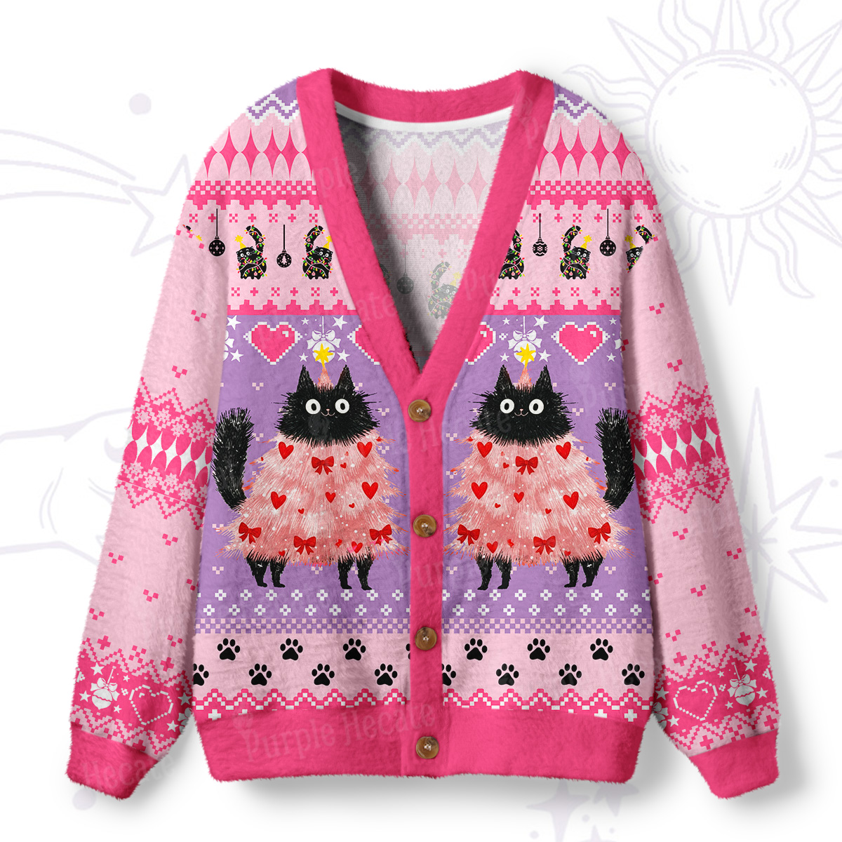 Purplehecate Funny Black Cat in Tree Ugly Cardigan Sweaters