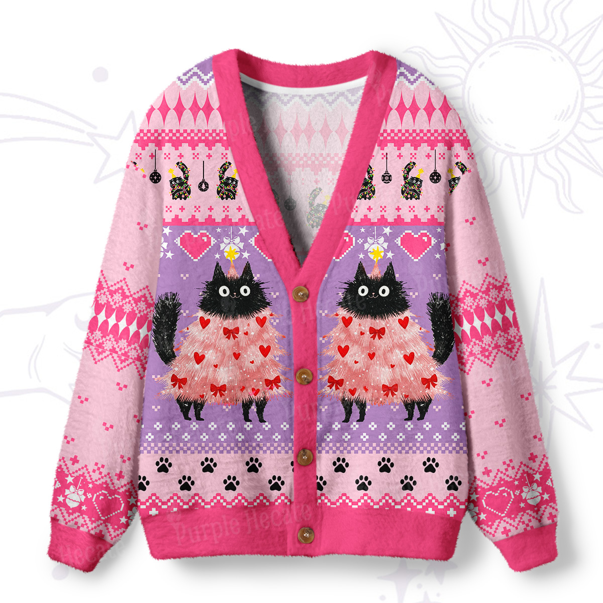 Purplehecate Funny Black Cat in Tree Ugly Cardigan Sweaters