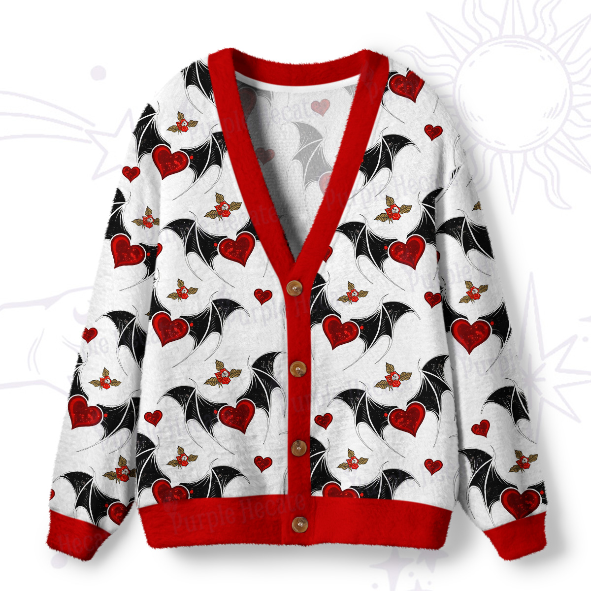 Purplehecate Dark Romance Bat & Heart Ugly Cardigan Sweaters