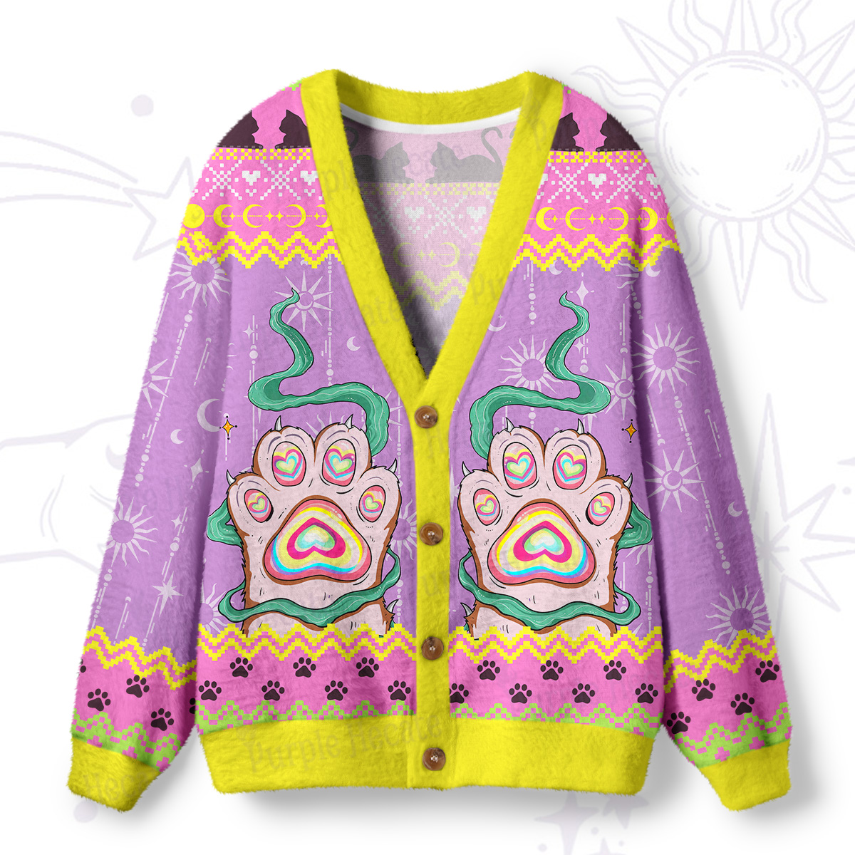 Purplehecate Pastel Cat Paw Magic Ugly Cardigan Sweaters