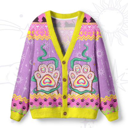 Purplehecate Pastel Cat Paw Magic Ugly Cardigan Sweaters