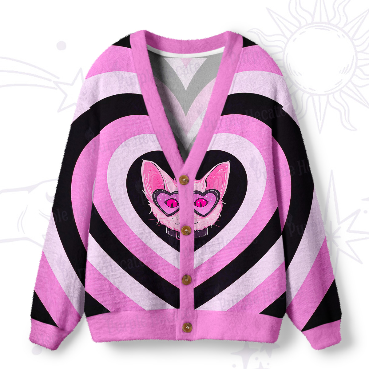 Purplehecate Slightly Wicked Cat Valentine Ugly Cardigan Sweaters