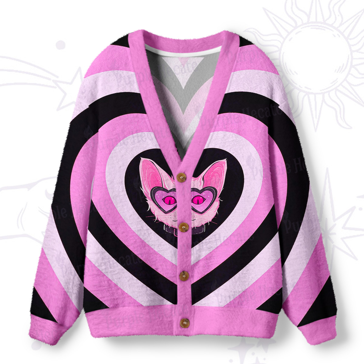 Purplehecate Slightly Wicked Cat Valentine Ugly Cardigan Sweaters