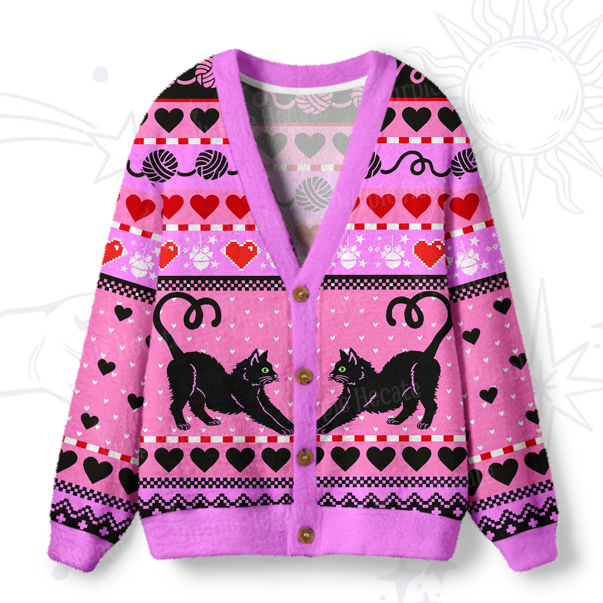 Purplehecate Sweet Black Cat Ugly Cardigan Sweaters