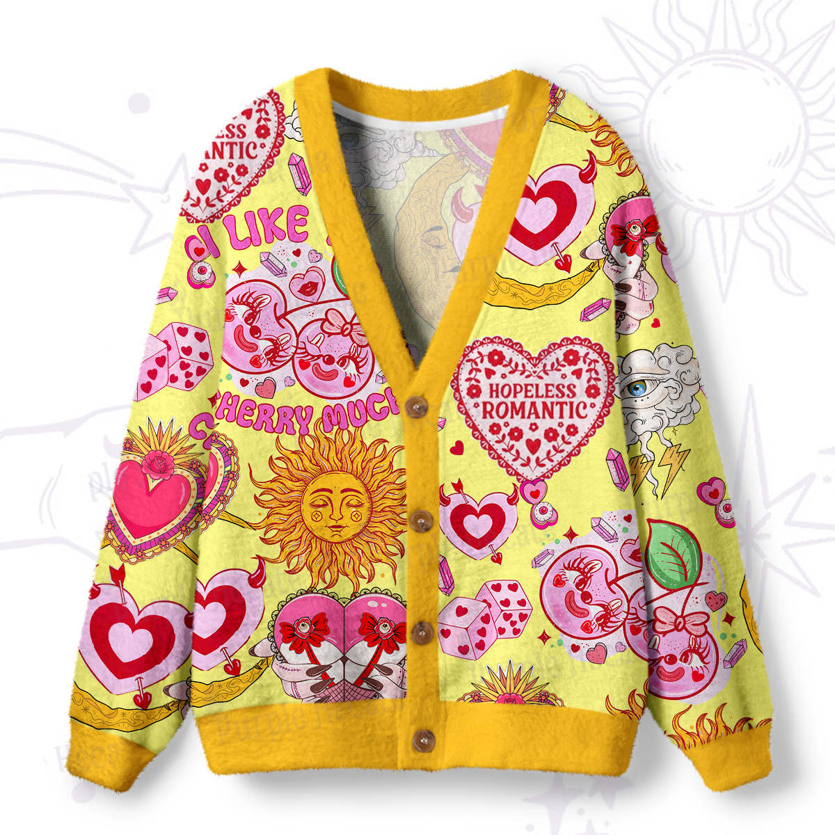 Purplehecate Hopeless Romantic Love Doodle Ugly Cardigan Sweaters