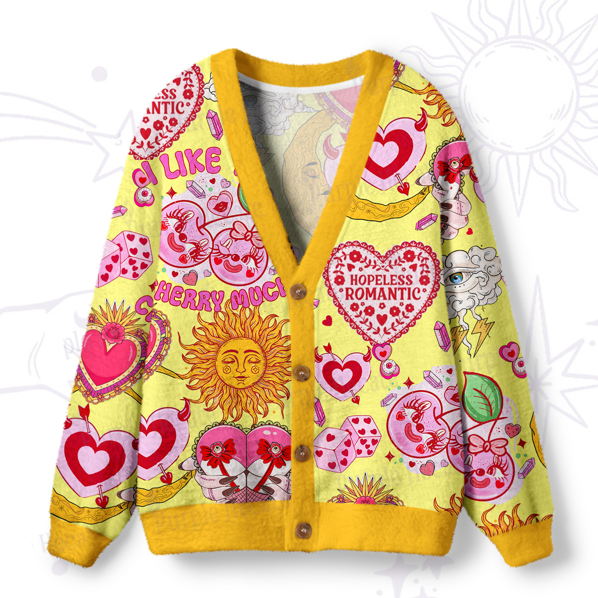 Purplehecate Hopeless Romantic Love Doodle Ugly Cardigan Sweaters