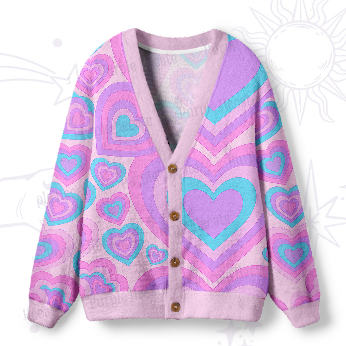 Purplehecate Soft Pastel Love Waves Ugly Cardigan Sweaters