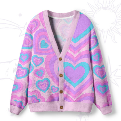 Purplehecate Soft Pastel Love Waves Ugly Cardigan Sweaters