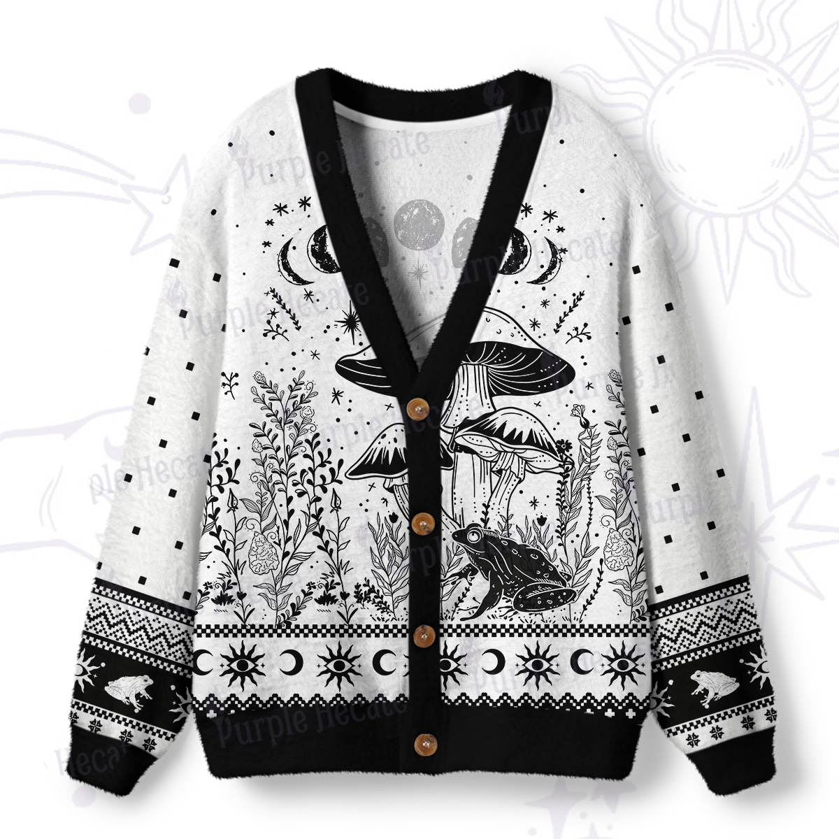 Purplehecate Celestial Frog Mushrooms Ugly Cardigan Sweaters