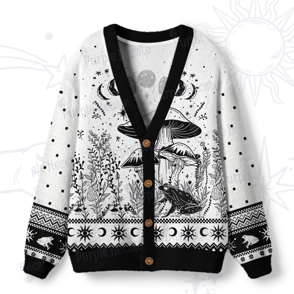 Purplehecate Celestial Frog Mushrooms Ugly Cardigan Sweaters