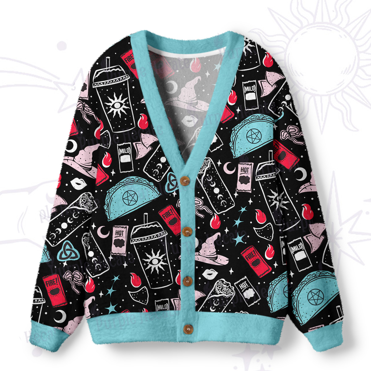 Purplehecate Dark Magic and Mystical Charm Ugly Cardigan Sweaters