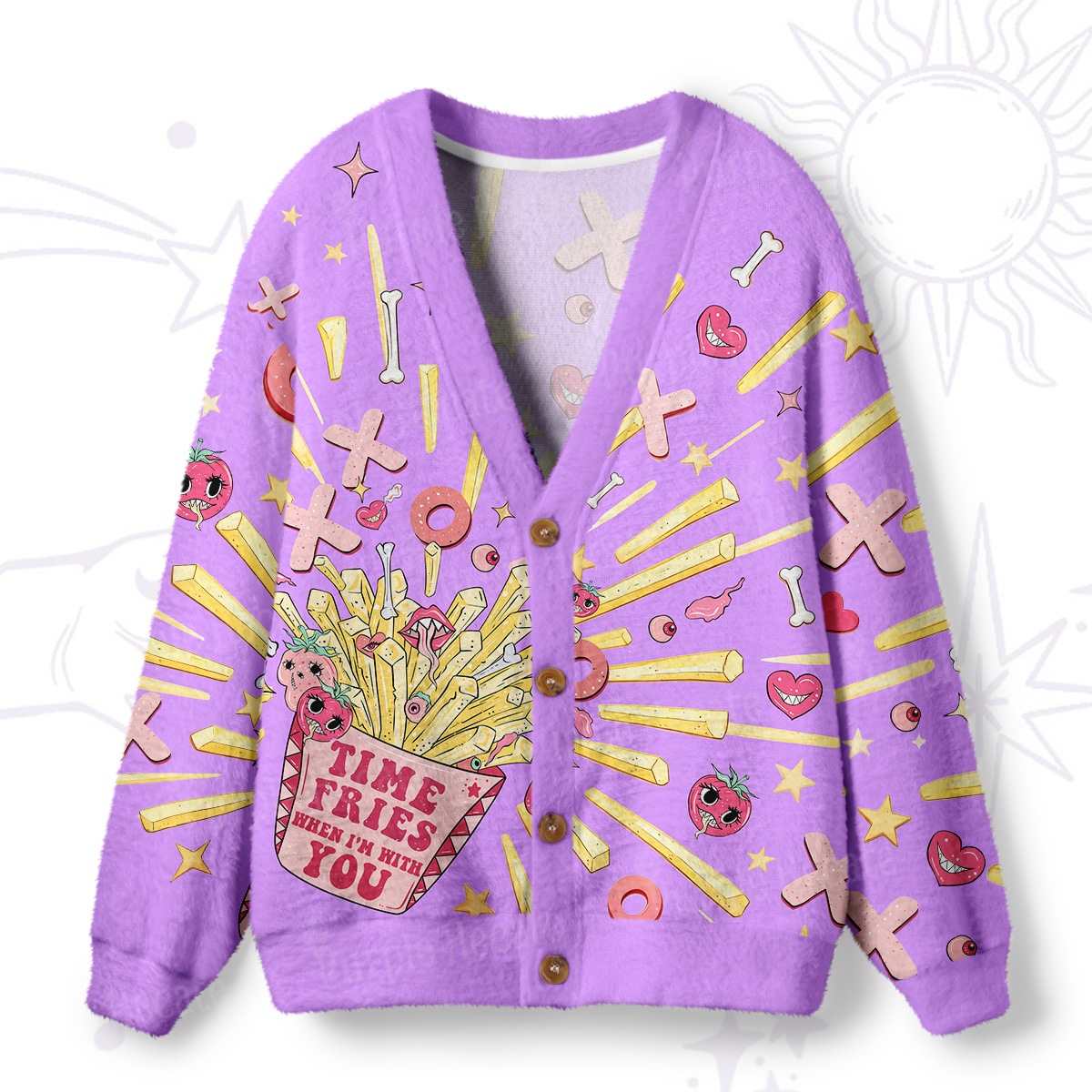 Purplehecate Time Fries When I'm With You Ugly Cardigan Sweaters