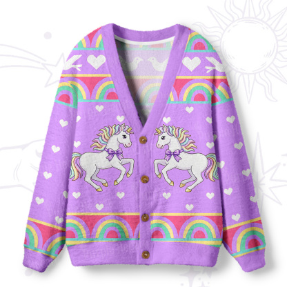 Purplehecate Enchanted Horned Steed Rainbow Ugly Cardigan Sweaters
