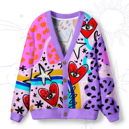 Purplehecate Cosmic Love Eyes Graffiti Ugly Cardigan Sweaters