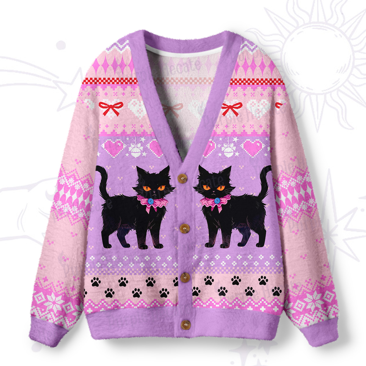 Purplehecate Witchy Black Cat Heart Ugly Cardigan Sweaters