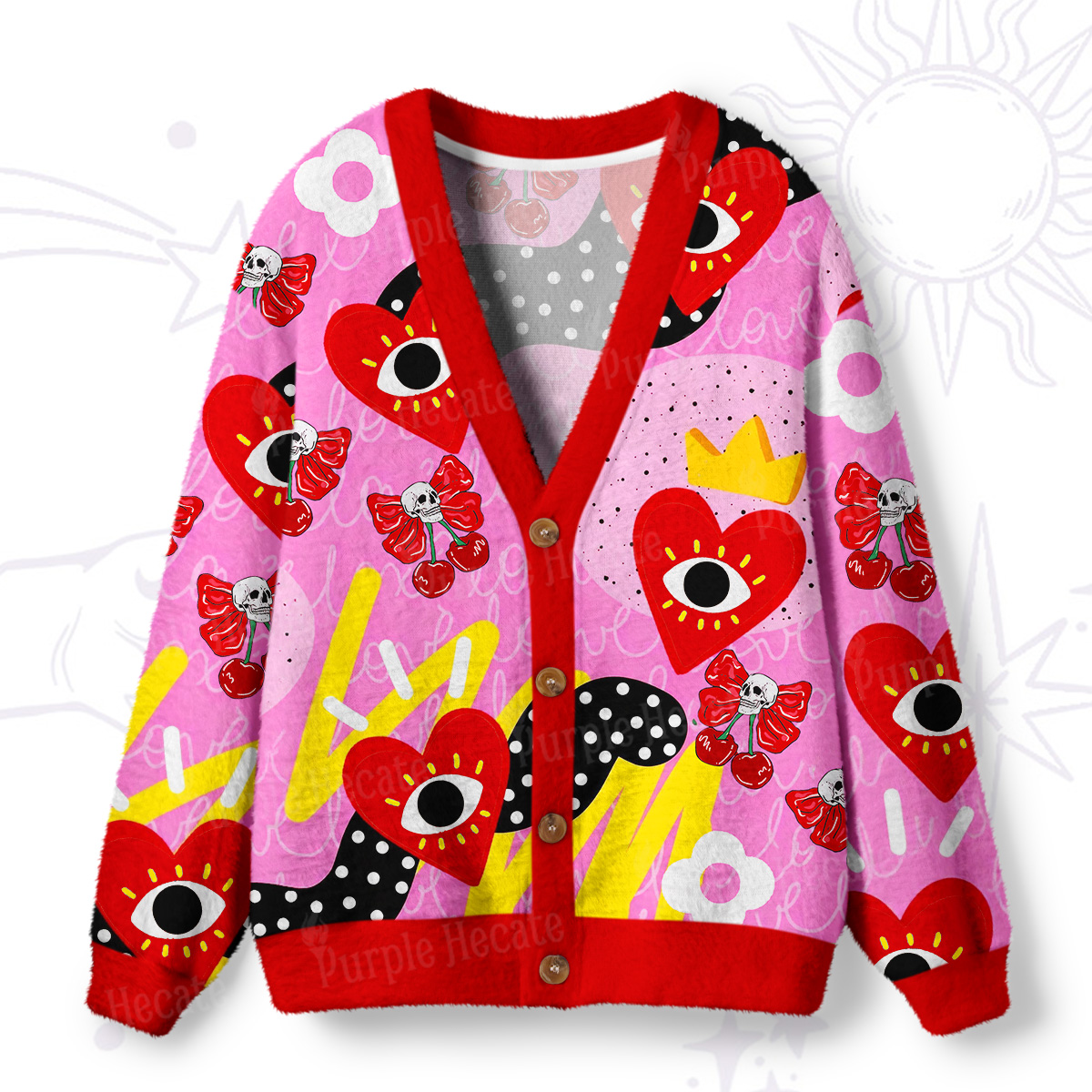 Purplehecate Evil Eye Heart Ugly Cardigan Sweaters