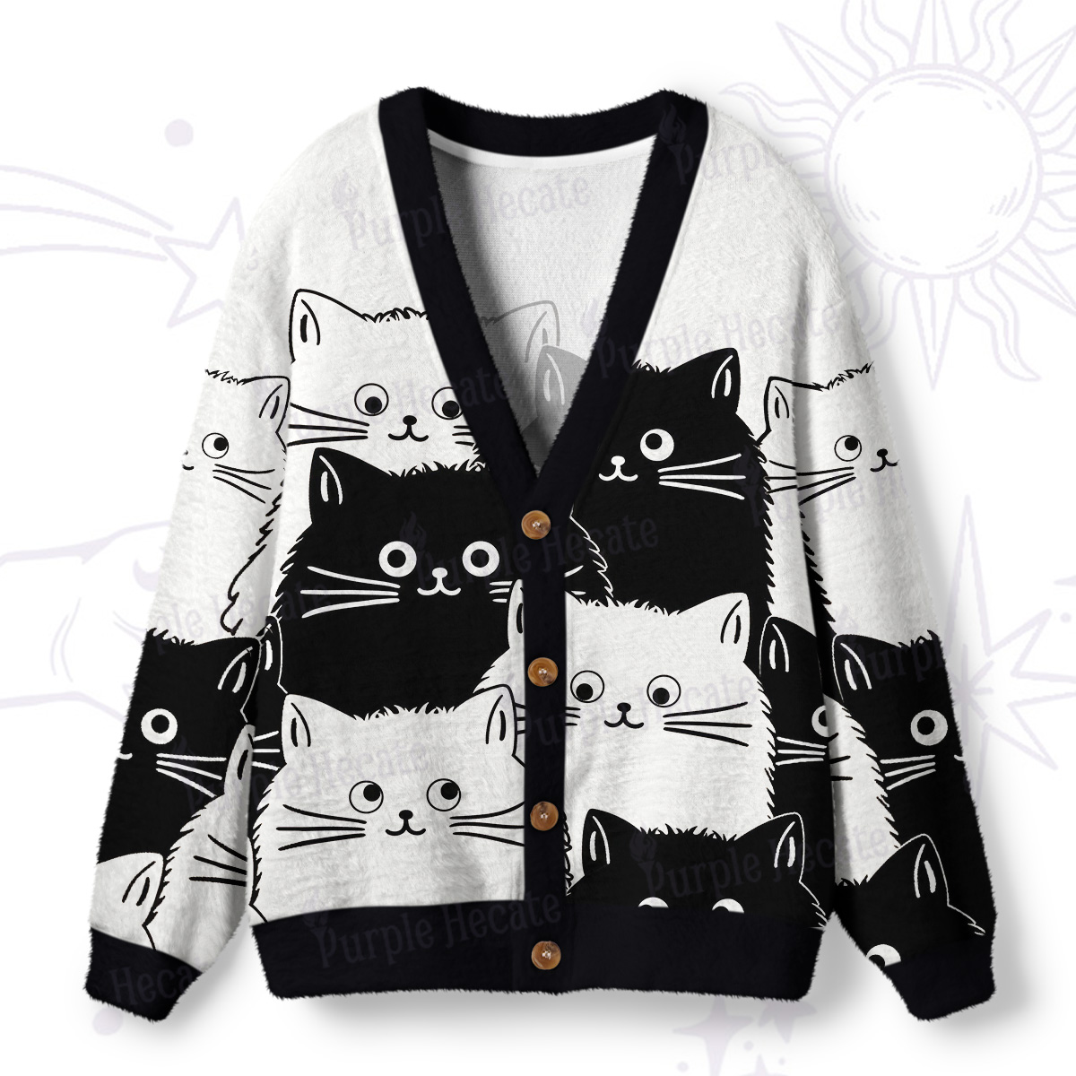 Purplehecate Cute Black Cat Ugly Cardigan Sweaters