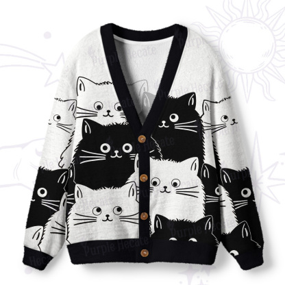 Purplehecate Cute Black Cat Ugly Cardigan Sweaters