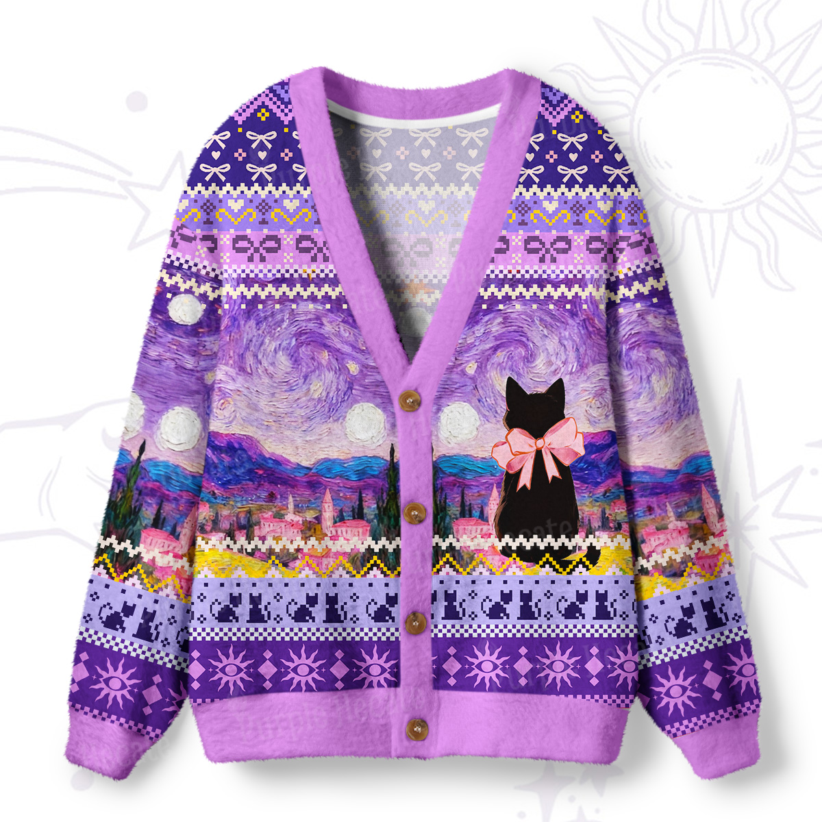 Purplehecate Starlit Witchy Night Cat Ugly Cardigan Sweaters