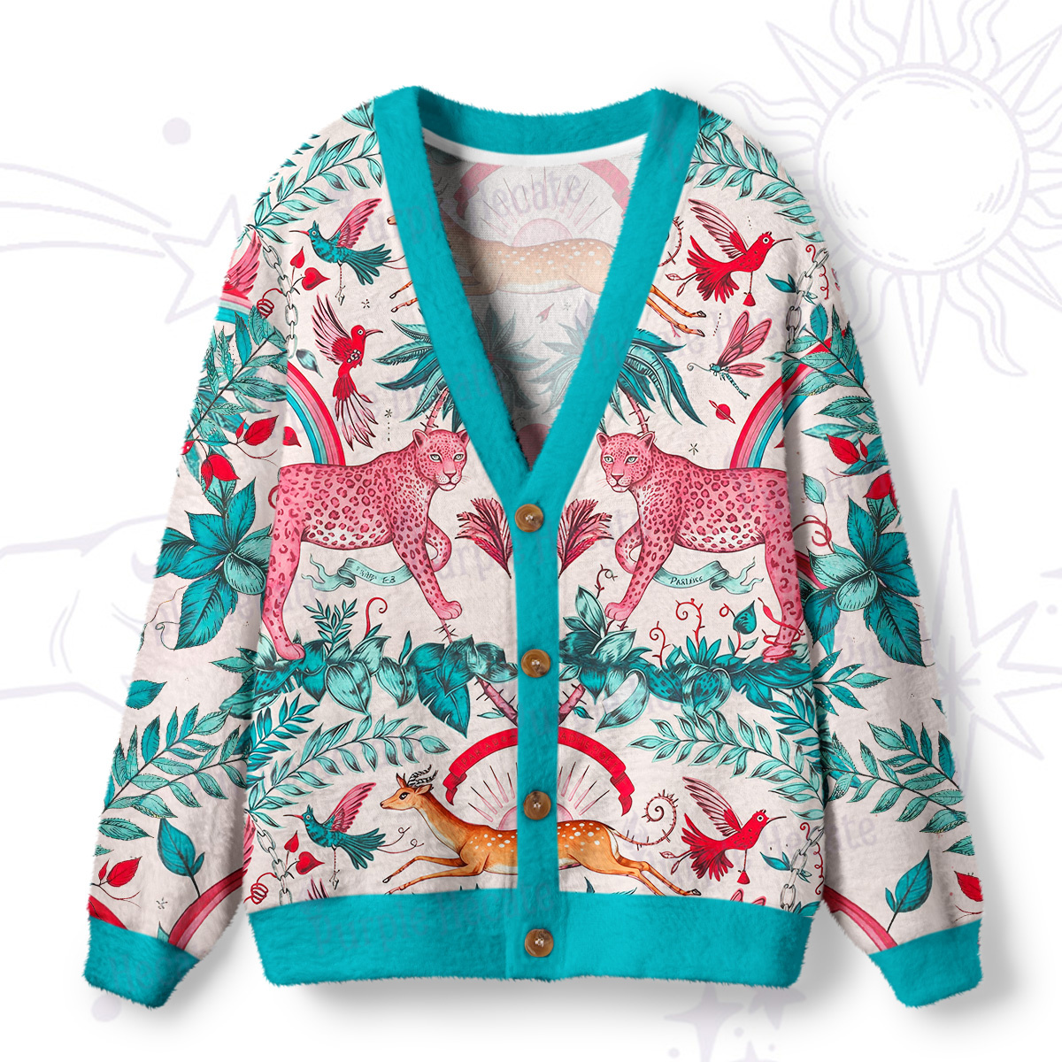 Purplehecate Enchanted Forest Pink Leopard Ugly Cardigan Sweaters