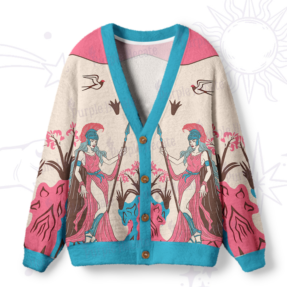 Purplehecate Athena Wisdom Goddess Ugly Cardigan Sweaters
