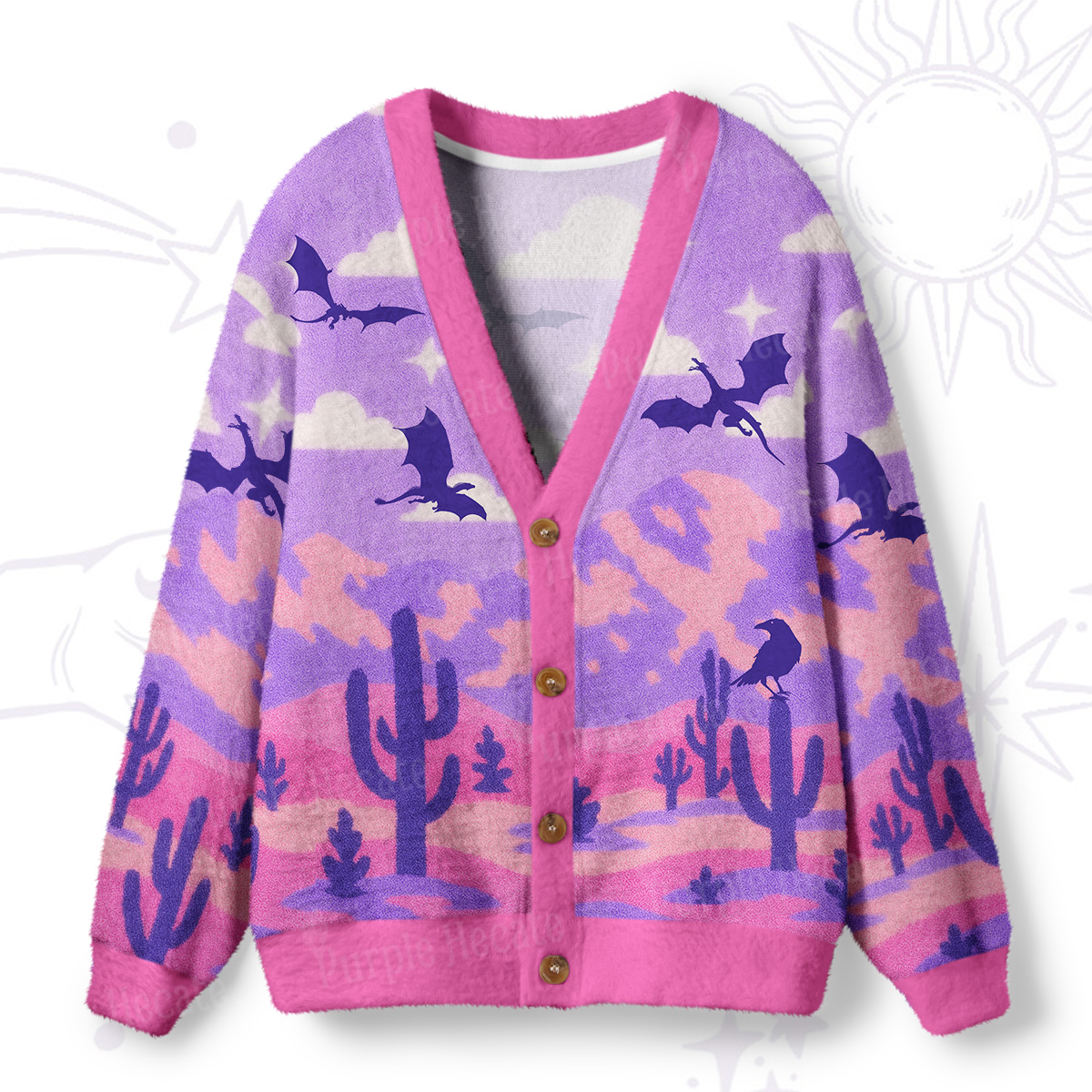 Purplehecate Mystic Desert Dragons Ugly Cardigan Sweaters