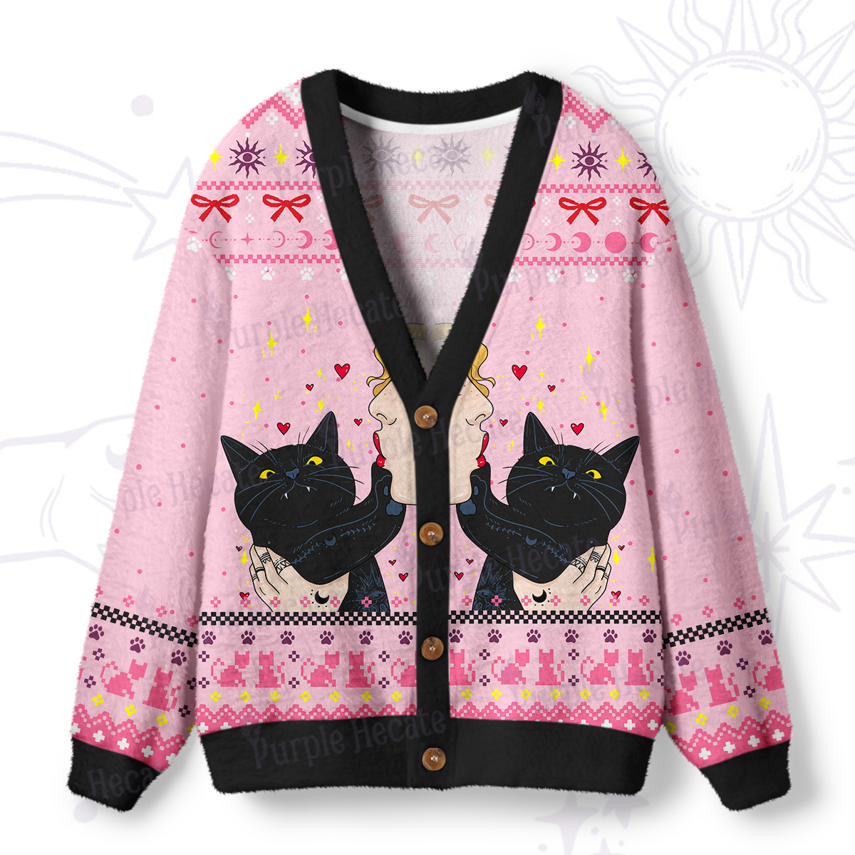 Purplehecate The Lovers Cat  Ugly Cardigan Sweaters